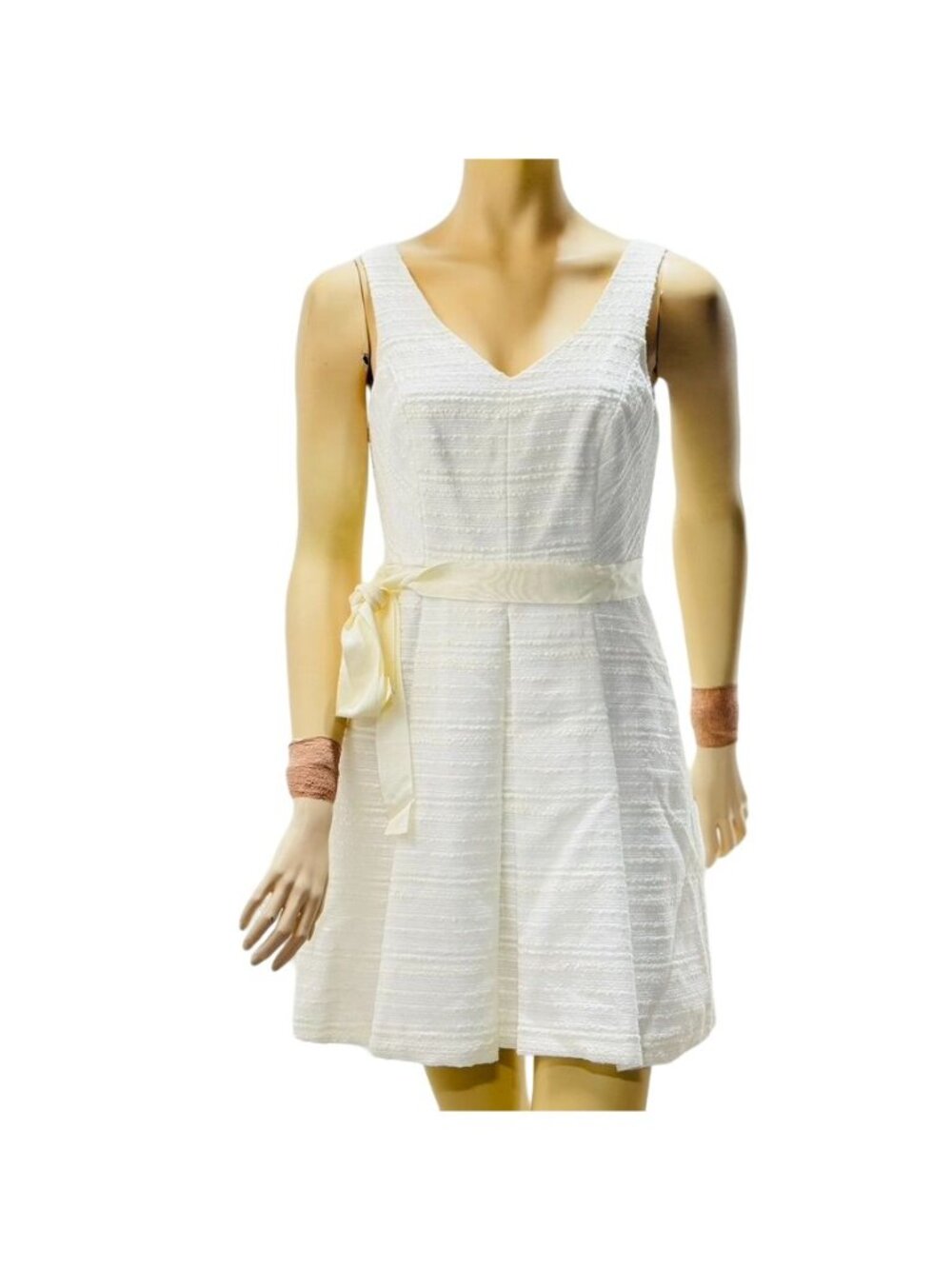 TRINA TURK Women's Off-White Sleeveless A-Line Dress Tie-Belt Lined Size 4